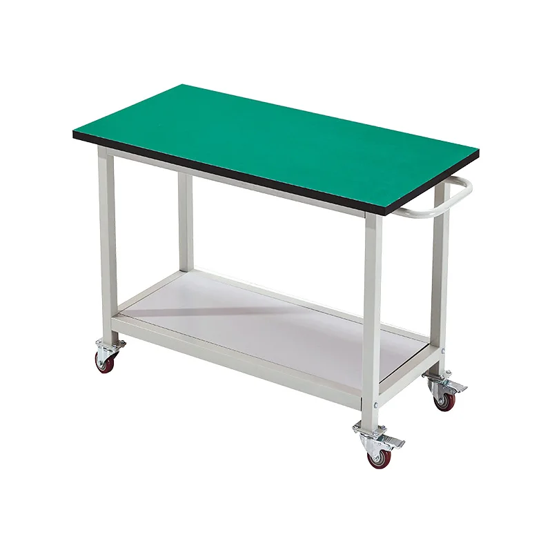 

Movable workbench Stainless steel double-layer movable tool packing table Lean tube turnover car Anti-static trolley