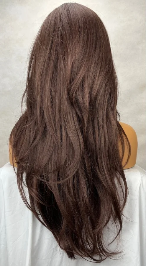 شعر مستعار مموج طبيعي بلون الشوكولاتة البني الاصطناعية باروكة أمامية من الدانتيل شعر مستعار نسائي عالي الجودة للاستخدام اليومي للحفلات #4