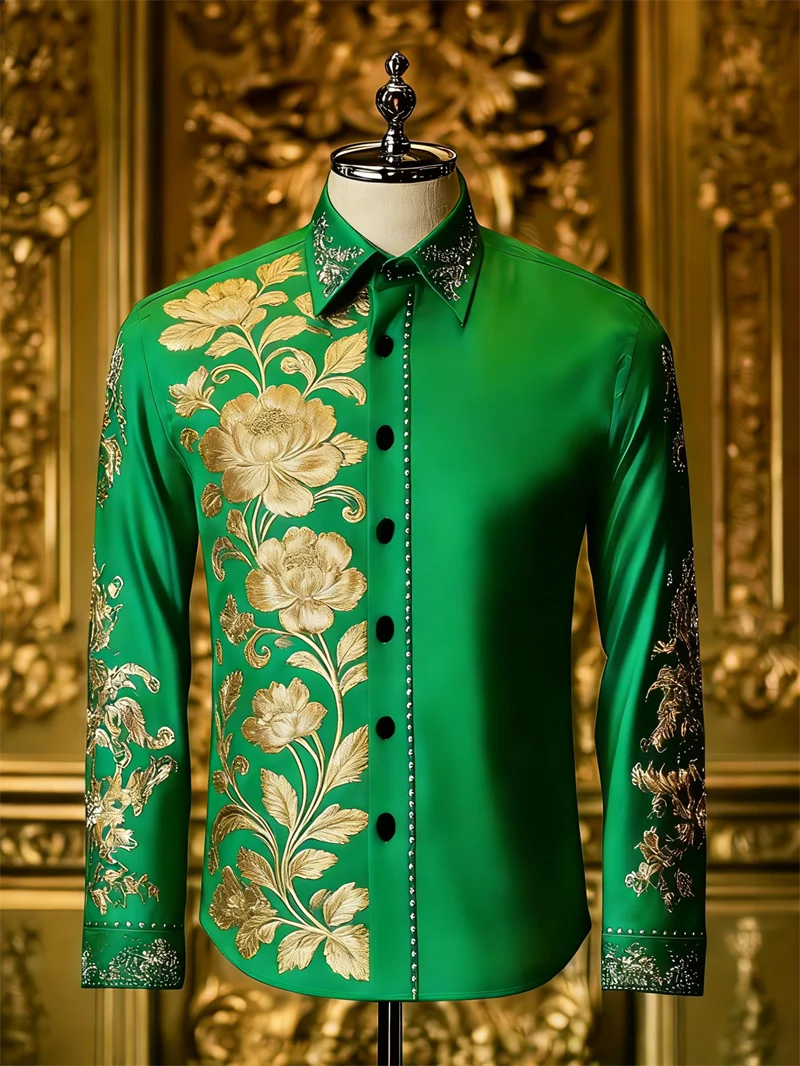 

New men's 11 color 3D floral printed shirt with high-quality patterns, casual and fashionable long sleeved lapel shirt