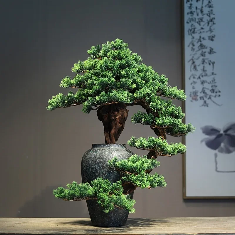 Imagem -02 - Simulação Bem-vindo Pine Bonsai Planta Verde Zen Decoração tipo Vaso Vaso de Cerâmica Mesa Alpendre Sala de Chá Alpendre