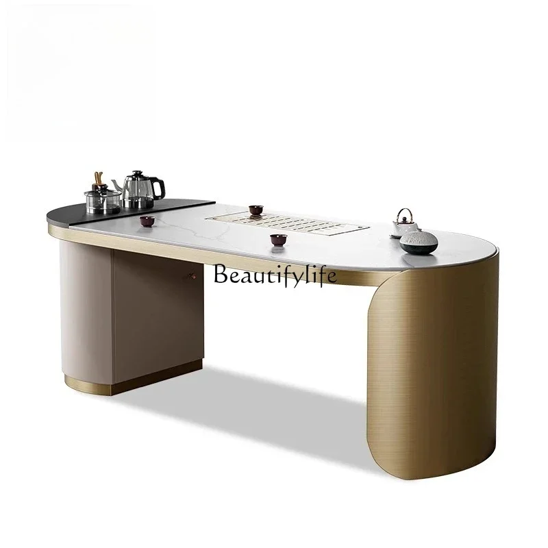 

1Modern Minimalist Light Luxury Kung Fu Tea Table Balcony Office Rock Plate Tea Brewing Table