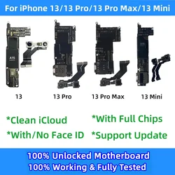 100% Unlocked Motherboard for iPhone 13 Pro Max With/NO Face ID Free Clean iCloud for iPhone 13 Mini Logic Board Mainboard