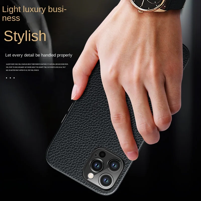 Magnetic Genuine Leather Case for iPhone 15 Pro Max 14 Plus 13 12 Wireless Charging Luxury First-Layer Cowhide Back Cover