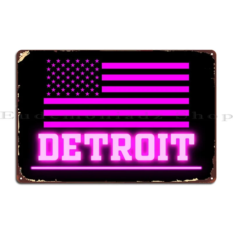 Detroit Neon Usa Metal Sign Pub Wall Cave Designing Character Bar Cave Tin Sign Poster