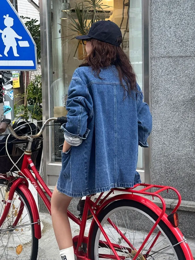 Korean Style Loose Fit Color Block Denim Jacket Women's Autumn Winter New Vintage Hong Kong Style Corduroy Casual Top
