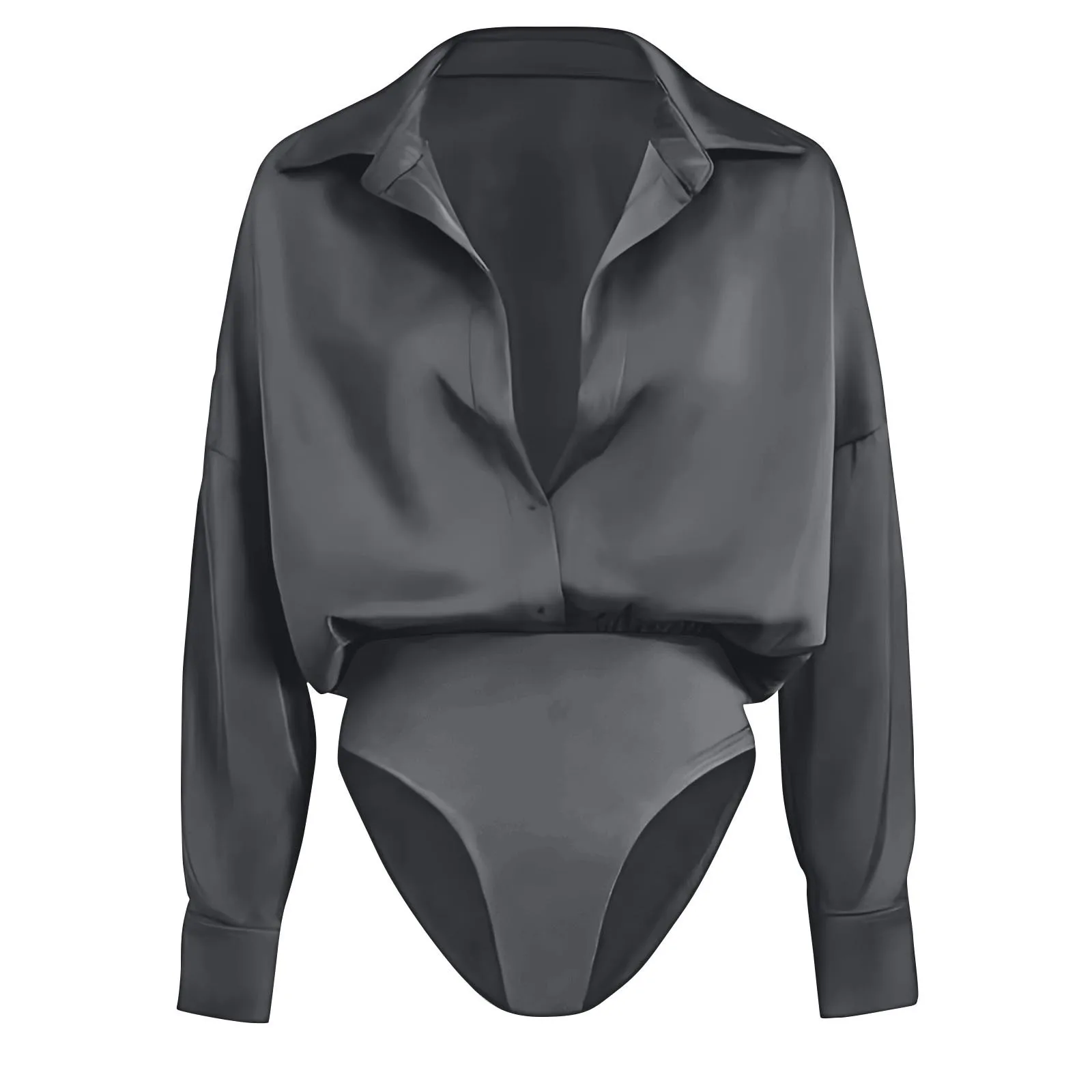 Damen Satin-Hemdbluse mit Oversized-Reverskragen, Knopfleiste, Langen Ärmeln, Seidiger Bluse-Body, Elegantes Büro-Outfit, Jumpsuit-Oberteil – Detail 19
