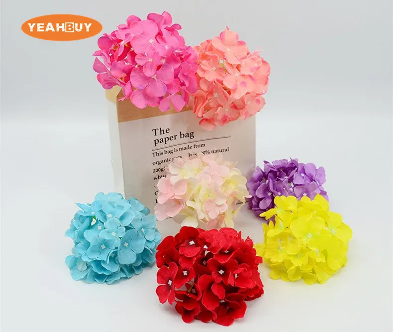 50 Stück 14 cm 16-farbige künstliche Hortensienblütenköpfe aus Seide für DIY Hochzeitswandsträuße, Party, Markt, Garten, Blumendekoration – Detail 11