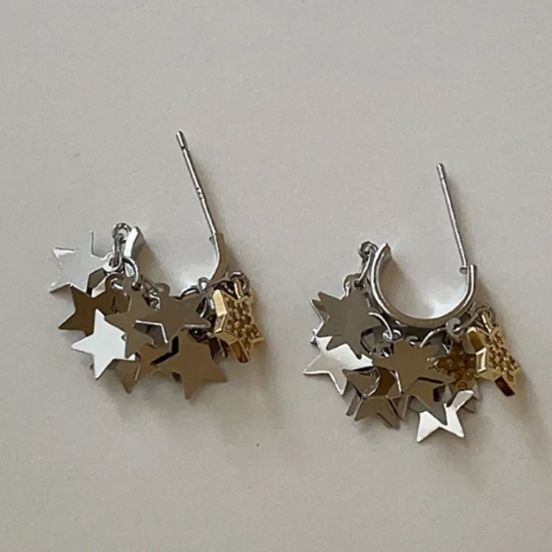 Tassel Drop Earrings Colorful Contrast Starry Rhinestone French Vintage Silver Tone Lightweight Alloy Dangle Jewelry Women