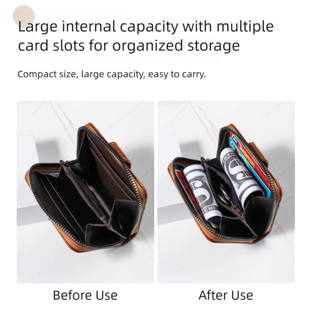 Dompet Pendek Pria Retro Ringan Dompet Kulit Portabel Banyak Slot Kartu Tas Penyimpanan Kartu Tahan Air Uniseks