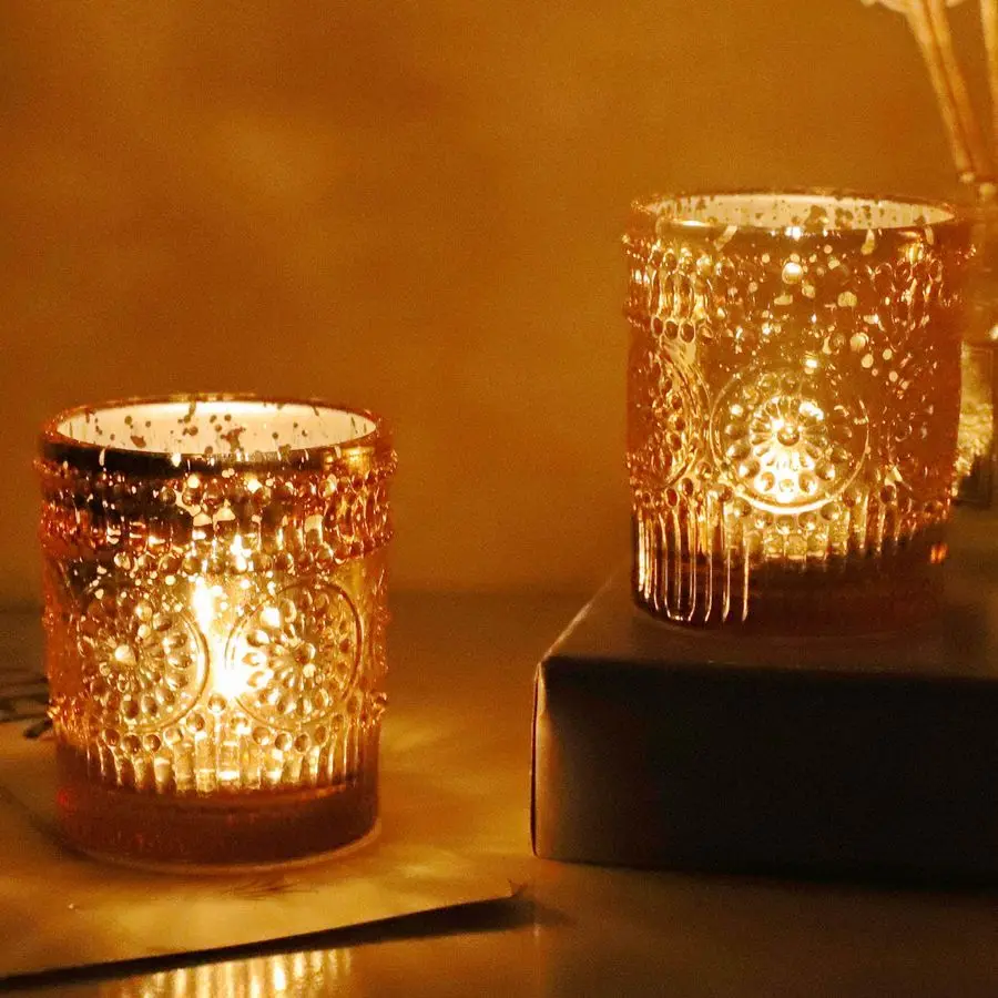 

24pcs Gold Candle Holders Bulk, Votive Candle Holders for Table Centerpiece, Mercury Gold Votive Holder for Wedding Dinning Part