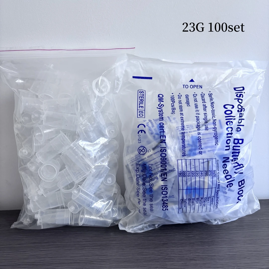 50/100 conjunto descartável animal de estimação médico vácuo borboleta sangue amostra coleção agulha, segurança borboleta agulha com suporte
