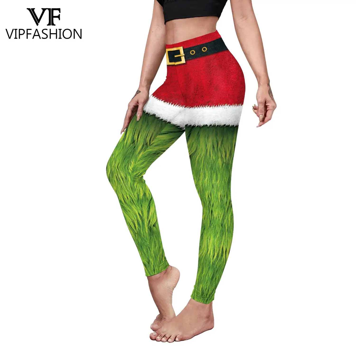 VIP FASHION Christmas Carnival Belt 3D Stripe Sexy High Waist Skinny Leggins For Women Stretch Trousers Workout Xmas Pants