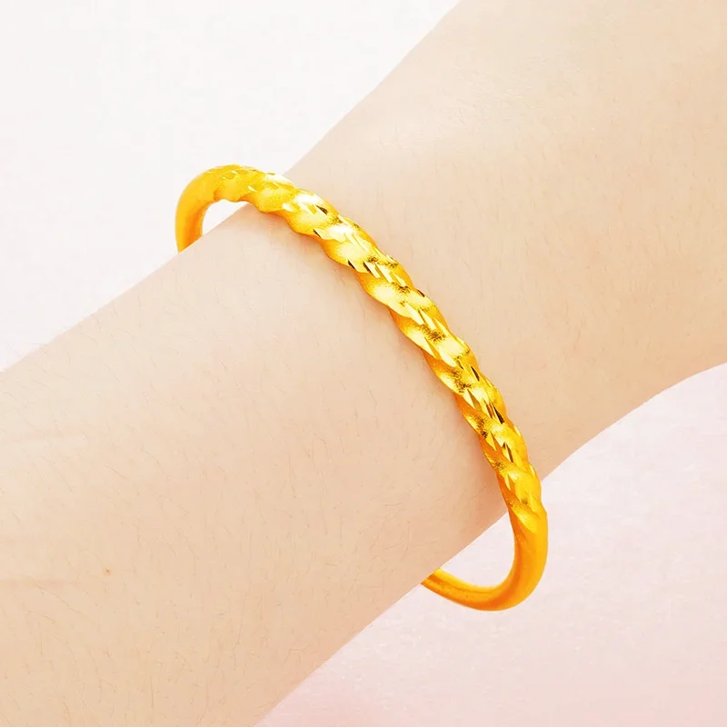 Real 24k Gold Color Twisted Gold Women's Open Bracelet for Women Men Chain Pure 999 Golden Plated Bracelet Bangle Fine Jewelry