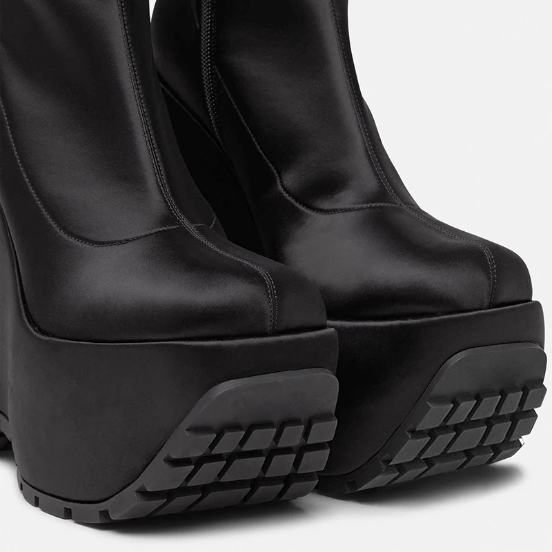 Arden Furtado-Botas cortas con cuña de satén para mujer, botines modernos de tacón superalto con cremallera lateral y punta redonda, talla grande, 2024