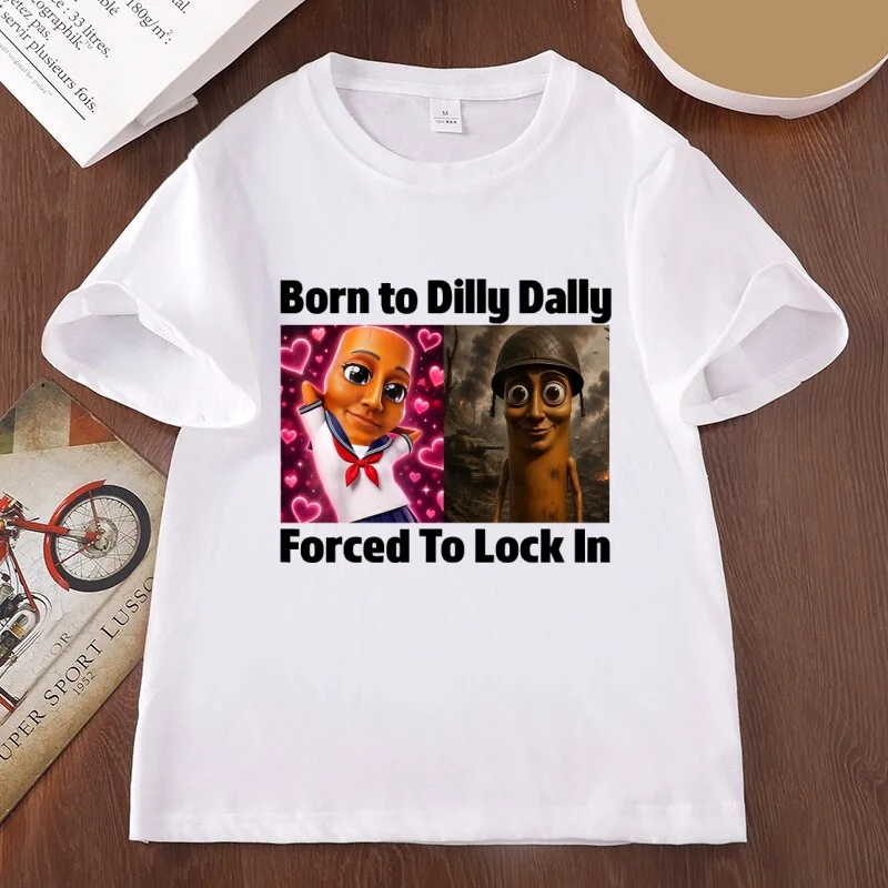 Men Women's Casual Graphic T Shirts Born To Dilly Dally Forced To Lock in Tung Tung Sahur Meme T-Shirt Short Sleeve Clothing