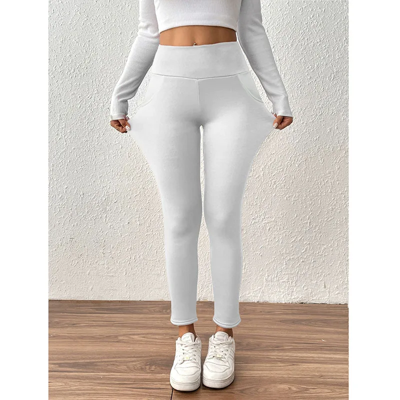 Nuovi leggings invernali caldi ispessiti da donna tinta unita a vita alta all'aperto leggings in peluche collant sexy femminili pantaloni in pile elasticizzati