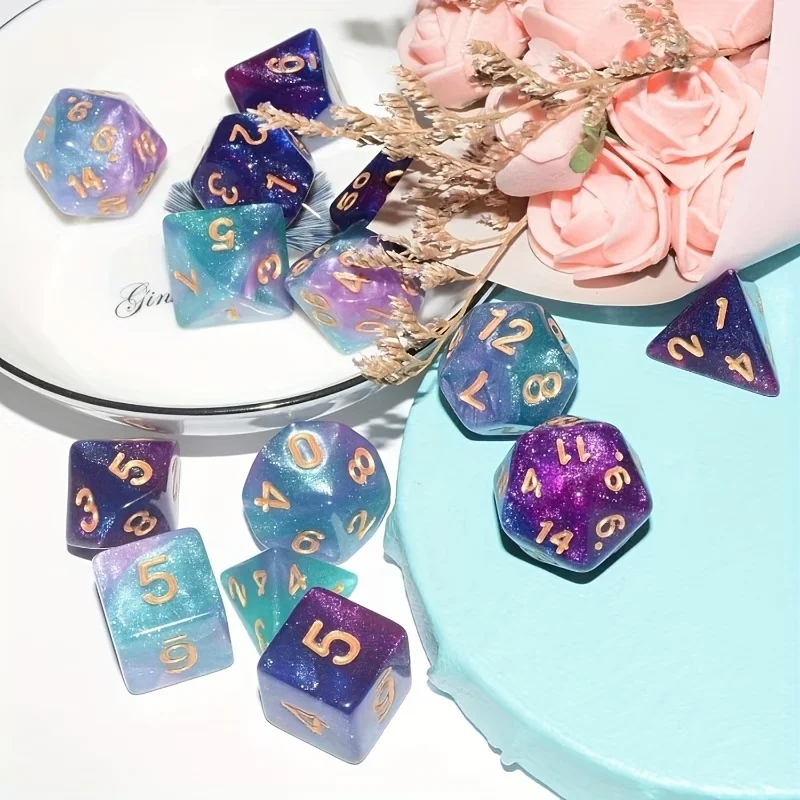 DND Dice Set 14PCS Glitter Sparkle Cosmic Mixed Polyhedral DND Dice for RPG MTG Table Game Dice