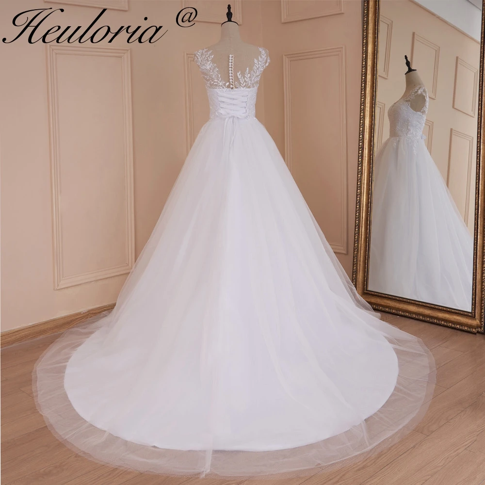 HEULORIA Boho Wedding Dress lace applique shinny skinny skirt bride dress plus size robe de mariee A line Wedding Gown