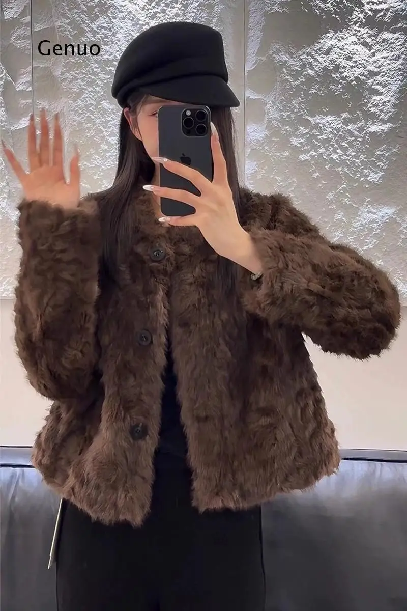 Elegant Faux Fur Short Coat Winter Warm Fuzzy Outerwear Casual Jacket for Daily Streetwear Fashion Trend