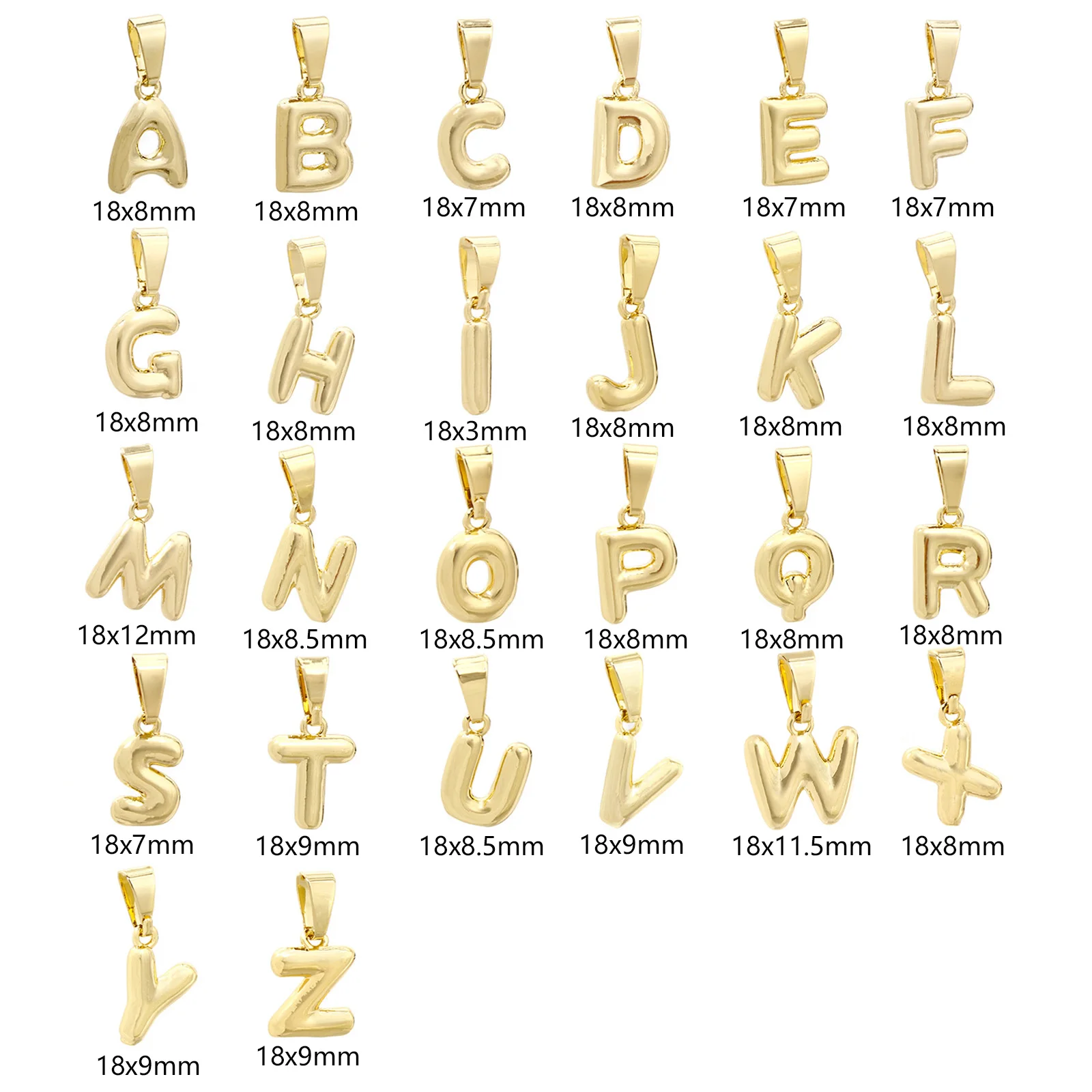 2pcs Brass Charms Gold Color Capital Alphabet Letter 