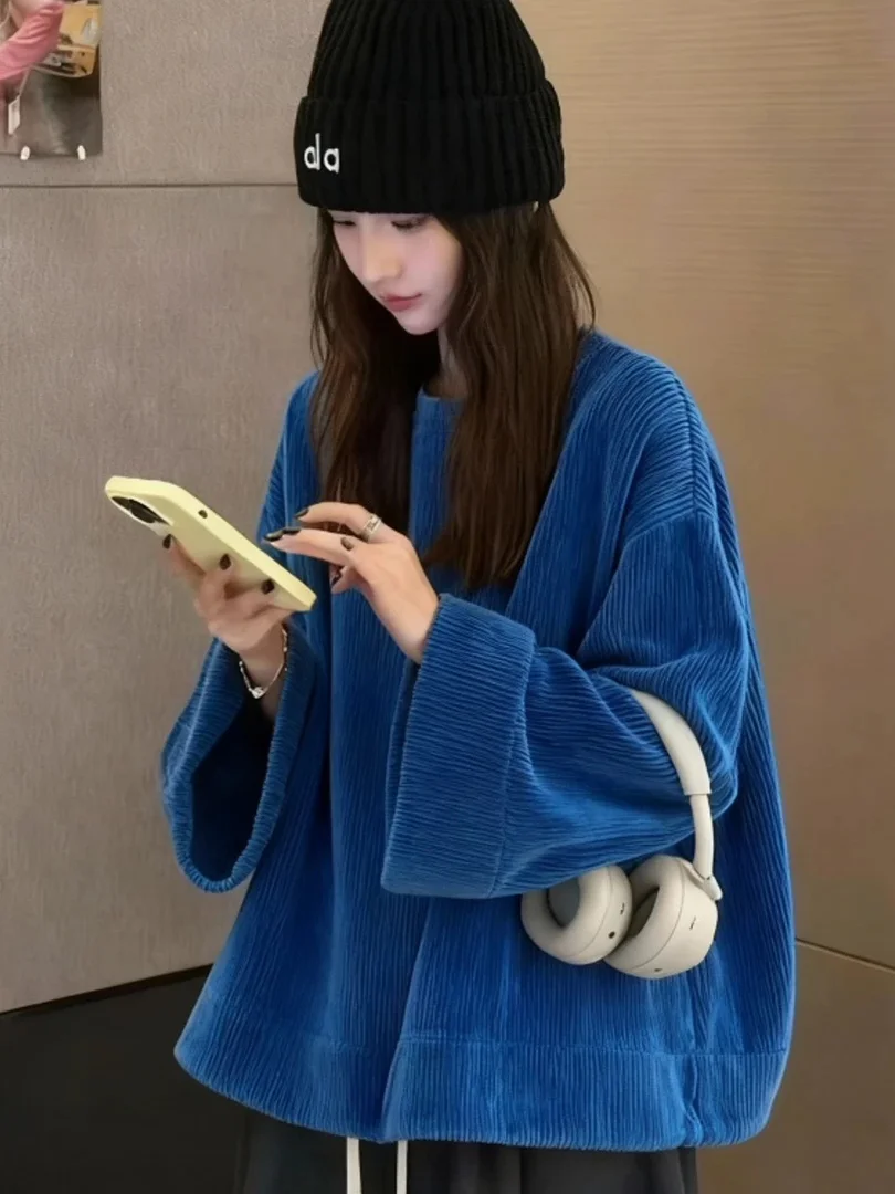 

Unique Blue Velvet Sweatirt ort Sle Inner Wear Korean System Luxury Feelings Beautiful Matching Top Quali Winter Faion