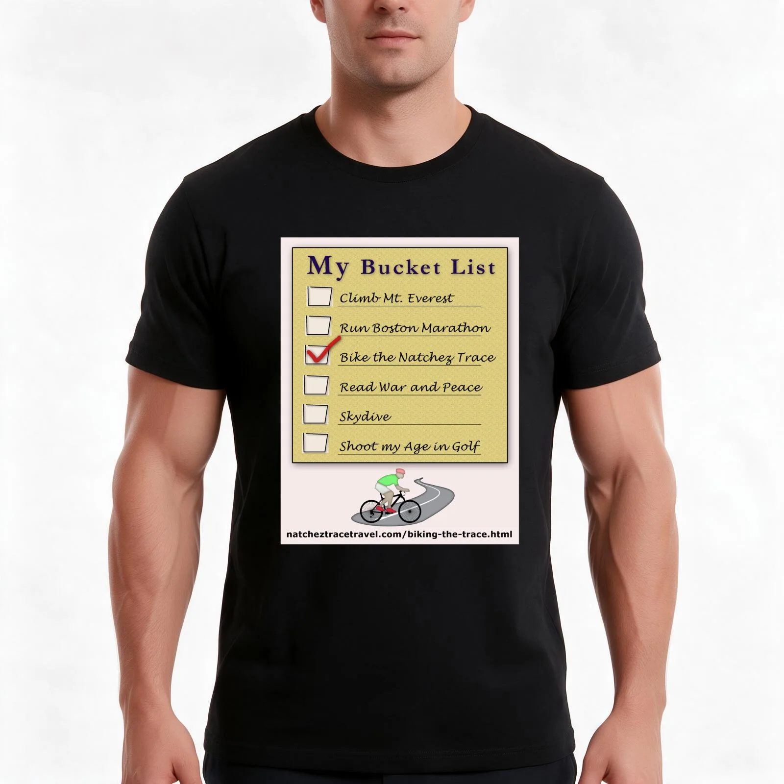 Bicycle the Natchez Trace Bucket List T-Shirt, Summer Casual Cotton Tee, Oversized Streetwear Tops, Vintage Graphic Print