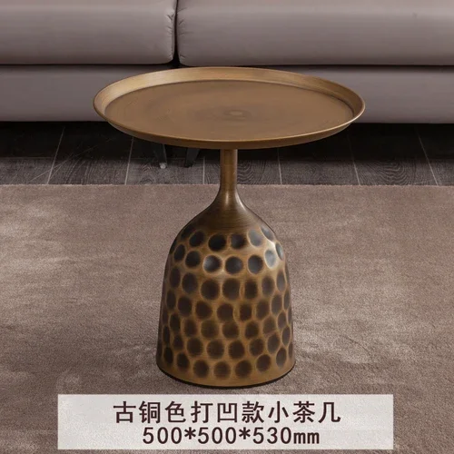 Spot Solid Wood Pewter Coffee Table Living Room Home round Size Light Luxury Stone Plate Yimei French Side Table Retro Bronze