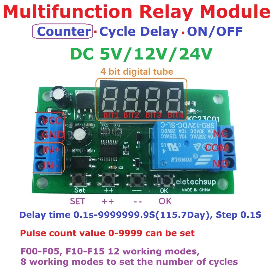 Interruptor contador de pulso multifunción DC 5V 12V 24V temporizador ajustable retardo de encendido/apagado relé PLC módulo sensible preciso estable