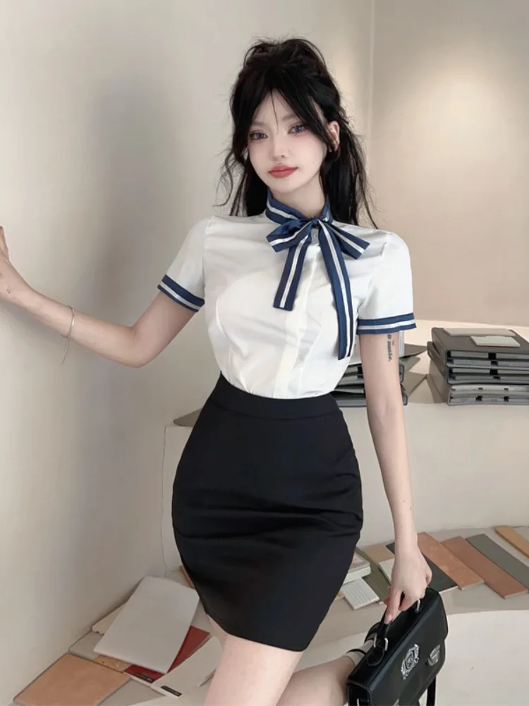 Profional ort Sve irt et jupe ensemble tenue d'affaires pour femme coupe ajustée réception d'hôtel travail orm mélange de coton