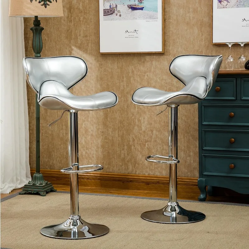 Masaccio Cushioned Leatherette Upholstery Airlift Adjustable Swivel Barstool with Chrome Base, Set of 2, White