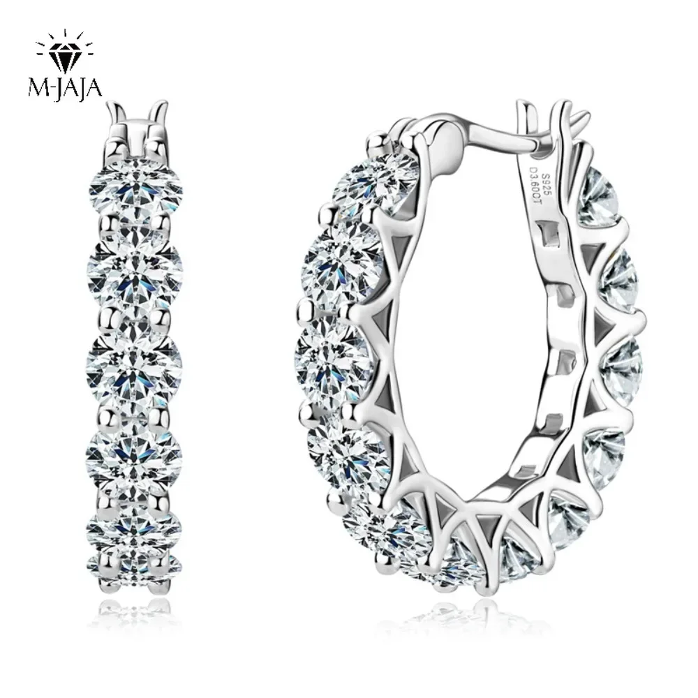 

M-JAJA Moissanite Hoop Earrings for Women 18K White Gold Plated 925 Sterling Silver Diamond Earring Wedding Party Trendy Jewelry