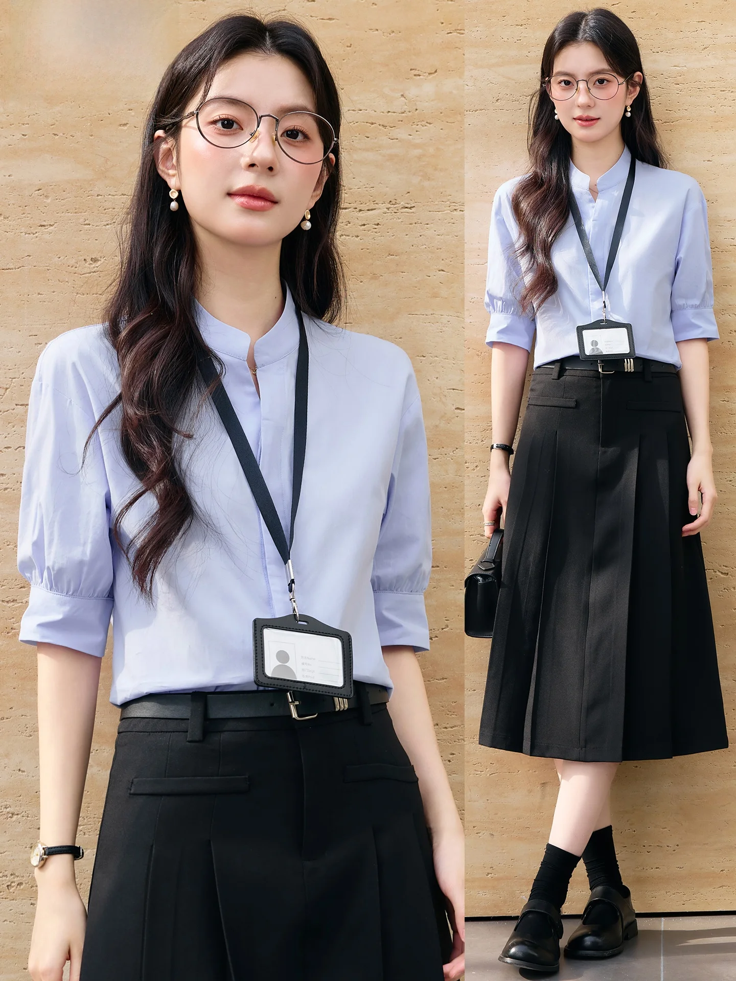 

Blue Profional irt Women's ort Sve Summer New Arrival Commute Interview Formal Cotton Blend Busin Casual Top