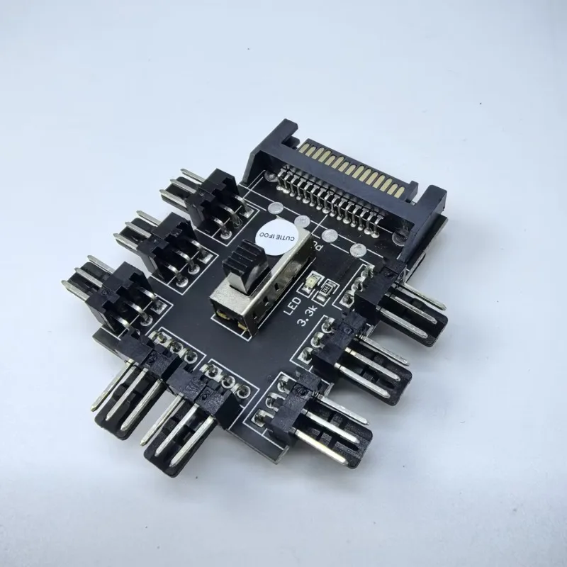 جهاز كمبيوتر شخصي SATA 1 إلى 8 متعدد الاتجاهات الفاصل برودة مروحة التبريد محور 3pin 12 فولت مقبس الطاقة PCB محول 2 مستوى سرعة المراقب المالي