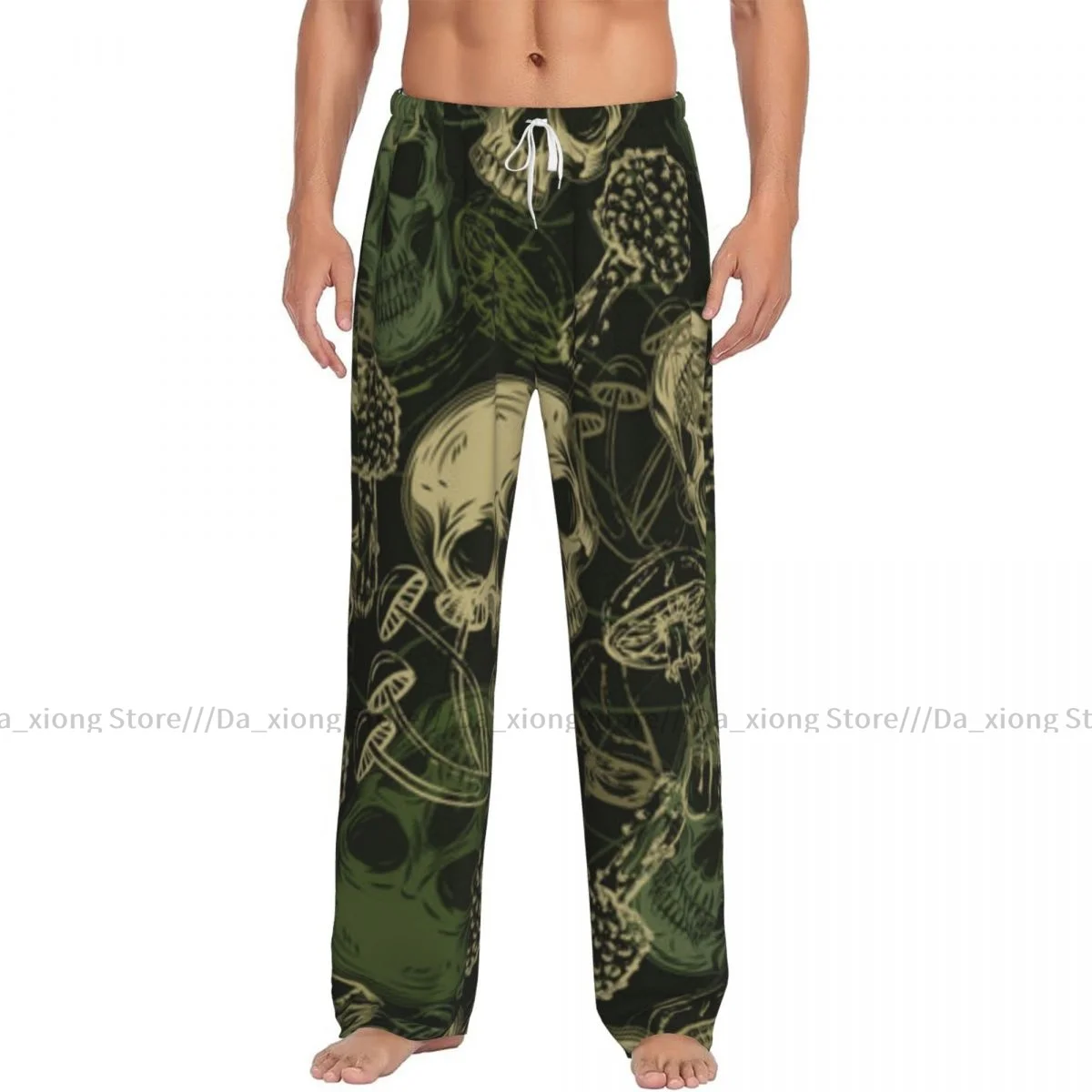 Men's Casual Pajama Sleeping Pants Grunge Camouflage With Skulls Mushrooms Lounge Loose Trousers Comfortable Nightwear