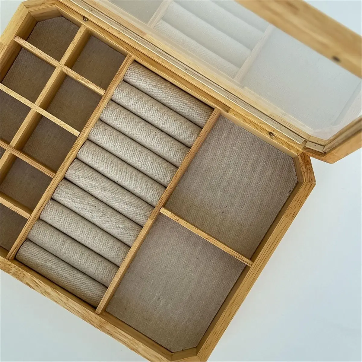 Oak Earring and Necklace Jewelry Box, Bracelet and Ring Storage Box, Octagonal Gift Box, Transparent Jewelry Box