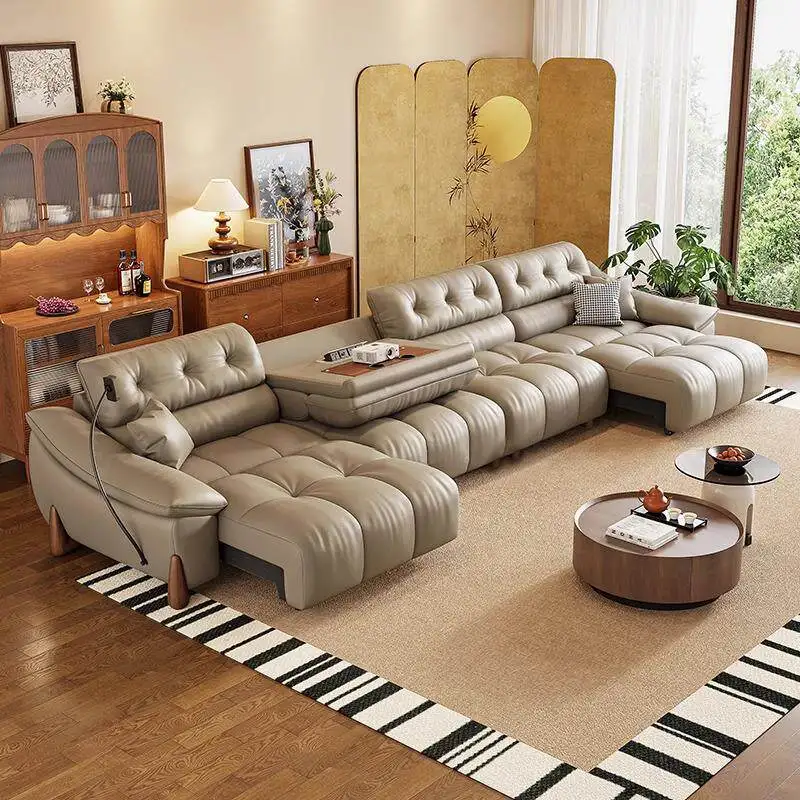 Beige Control Electric Recliner Sofa Cup Holder Italian Massage Electric Recliner Sofa Lazy Luxury Divano Soggiorno Furniture