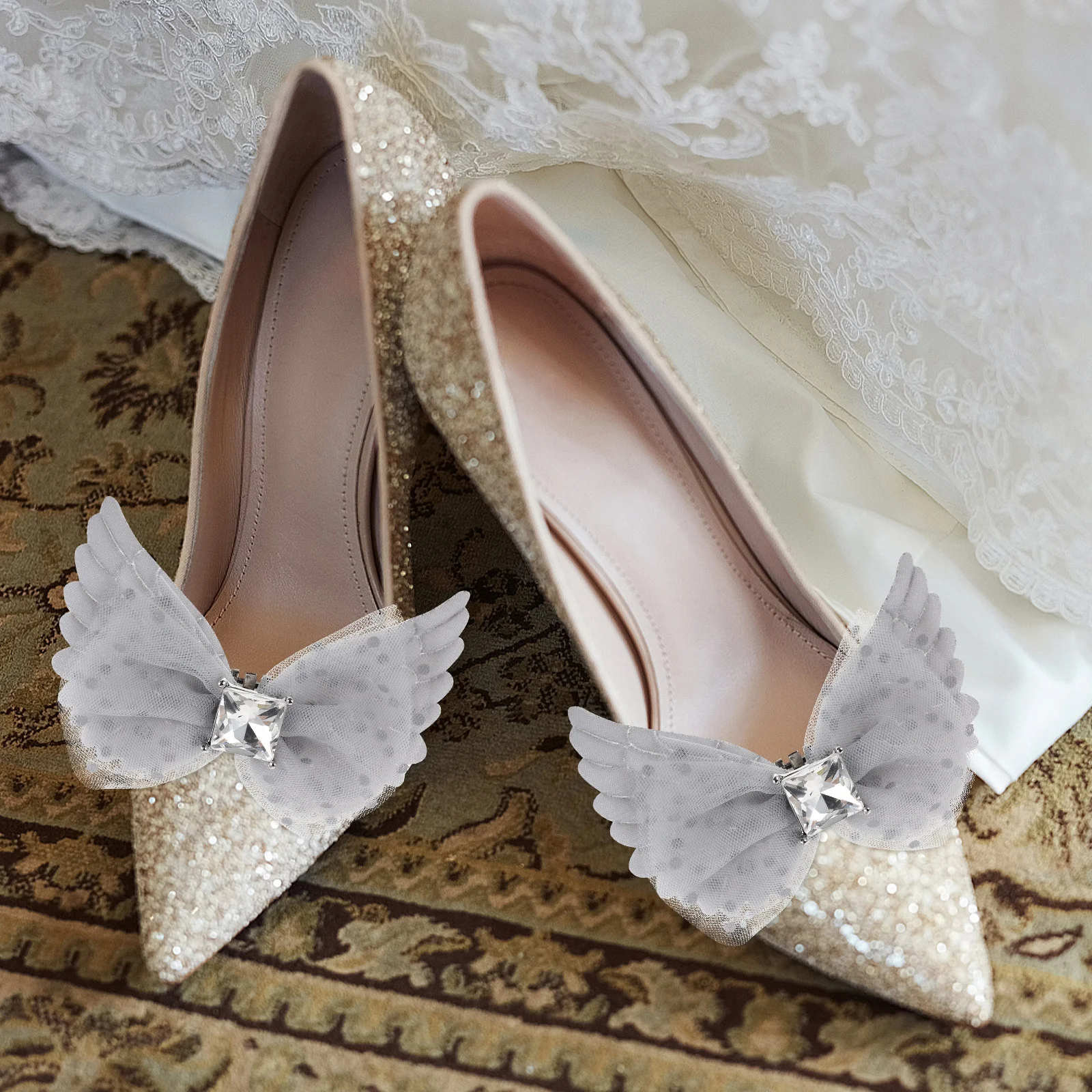 

Accessories Mesh High Heels Miss Bridal Shoes Metal Detachable Bowknot Clips
