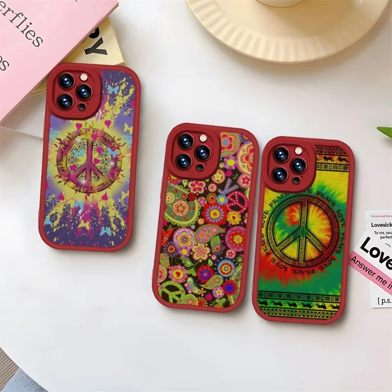 Hippie Psychedelic Art Peace Phone Case Red For IPhone 11 13 14 12 Pro Max Mini Xs X Xr 7 8 Plus SE2020 Leather Silicone Coque