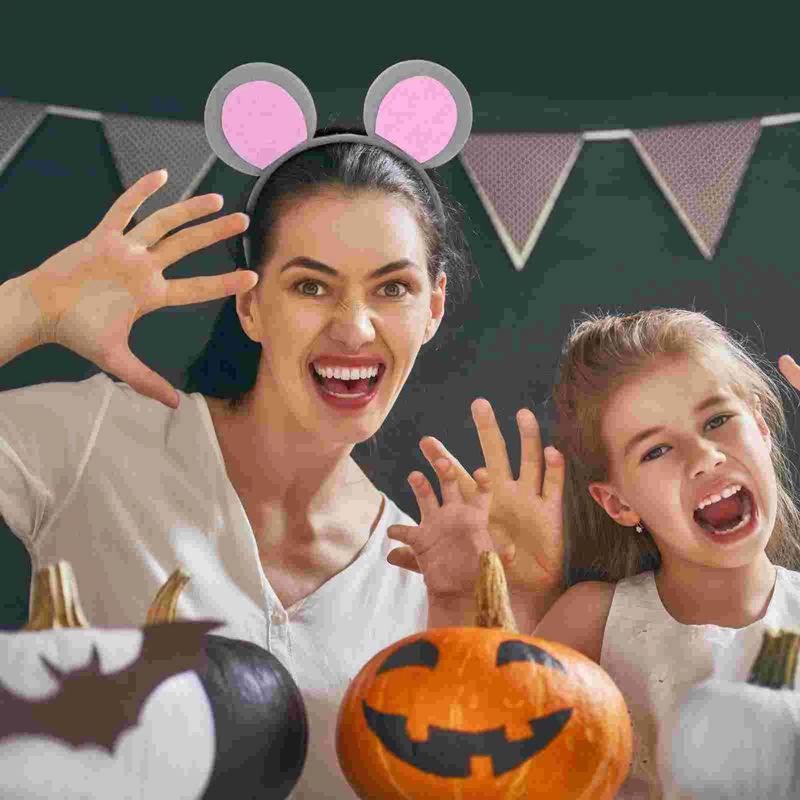 3 pezzi fascia per topo orecchie di animali del fumetto materiale morbido confortevole costume da ratto fascia per bambini costumi cosplay di Halloween per adulti