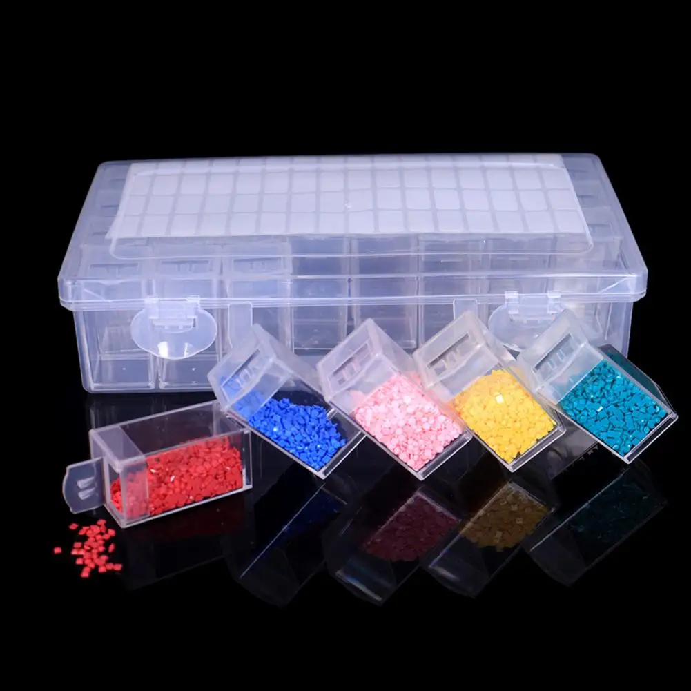 32/64 Grid Transparent Visible Bead Organizer Separate Grids Handle Storage Container Diamond Painting Rhinestone Storage Box