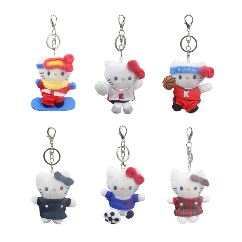 

8cm Cute 50th Anniversary New College Hellokitty Christmas Basketball Football Skiing Plush Doll Keychain Bag Pendant Toy Gift