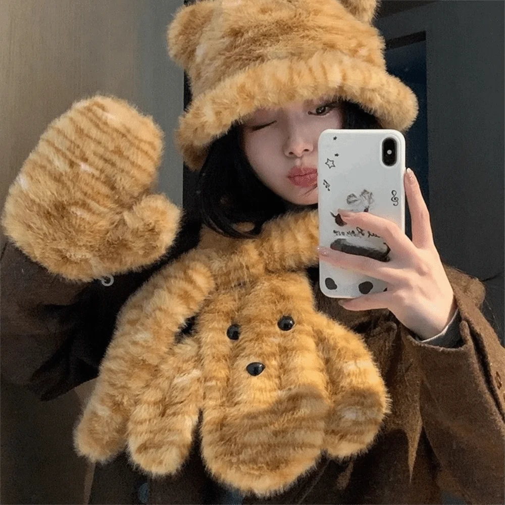 لطيف الكرتون الحيوان الجلد قبعة الدفء حماية الرقبة النمر شريط وشاح حماية الأذن الدب الأذن فيشر قبعة الخريف الشتاء