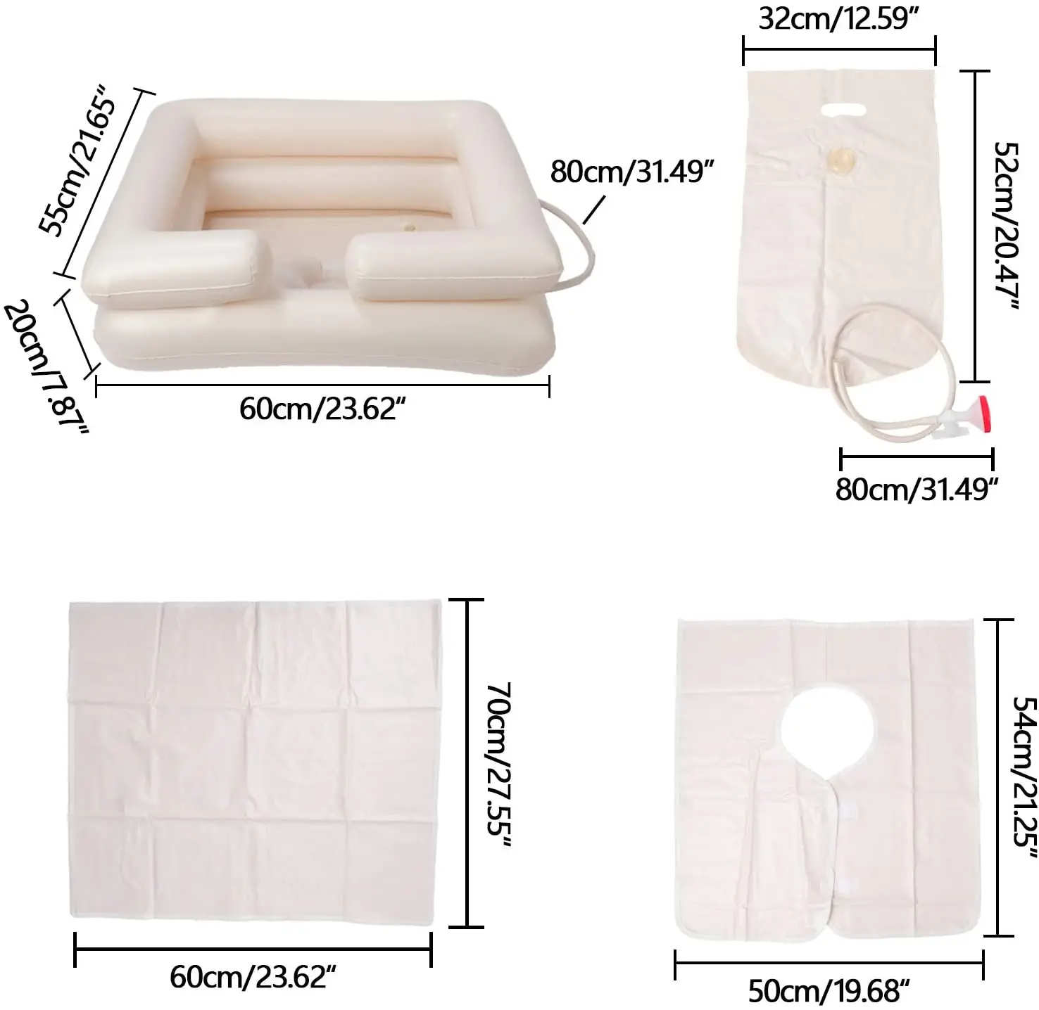 Inflatable Bedside Shampoo Basin Set Includes Water Bag, Drainage Pipe, Waterproof Cape, and Floor Mat, Suitable for Bed Washing and Hair Care for the Elderly, Disabled, and Bedridden Patients, a Must-Have for Home Use