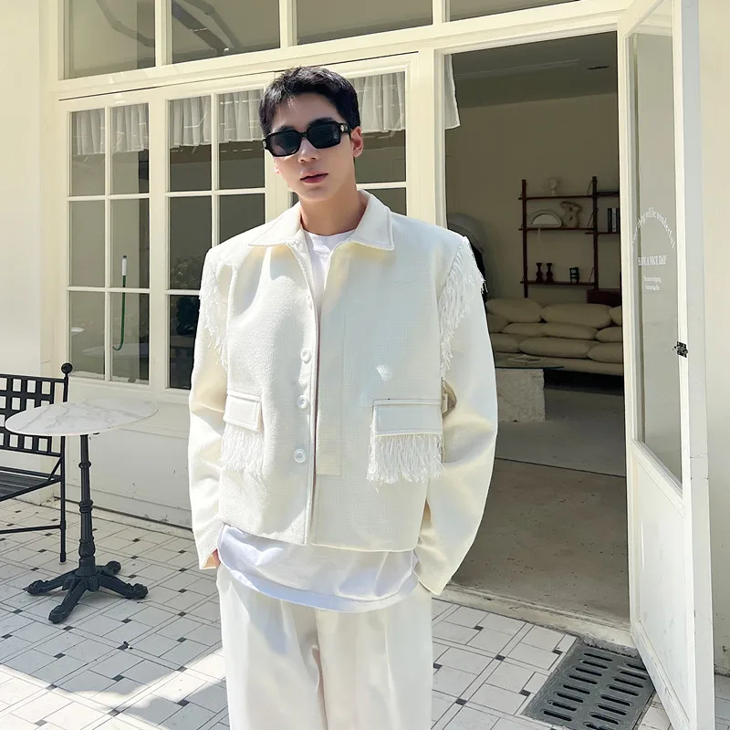 

Мужское пальто для выступлений на сцене Cleanfit American Sle ort Jaet с подушечками и бахромой, свободный крой из полиэфирного волокна