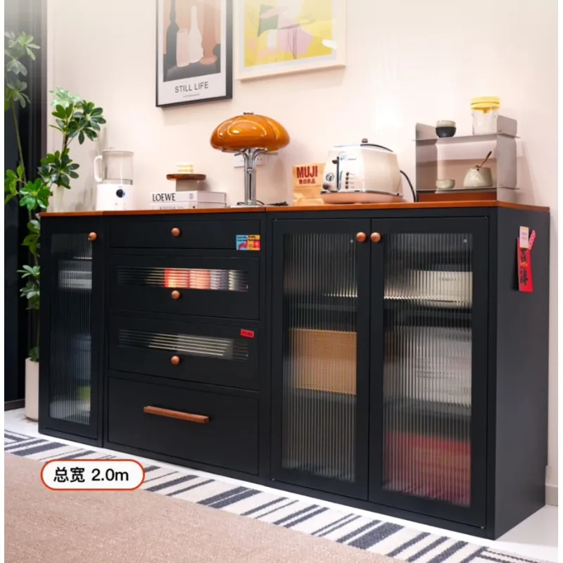 Medieval dining side cabinet integrated metal locker against the wall, living room side cabinet black storage cabinet bar counte
