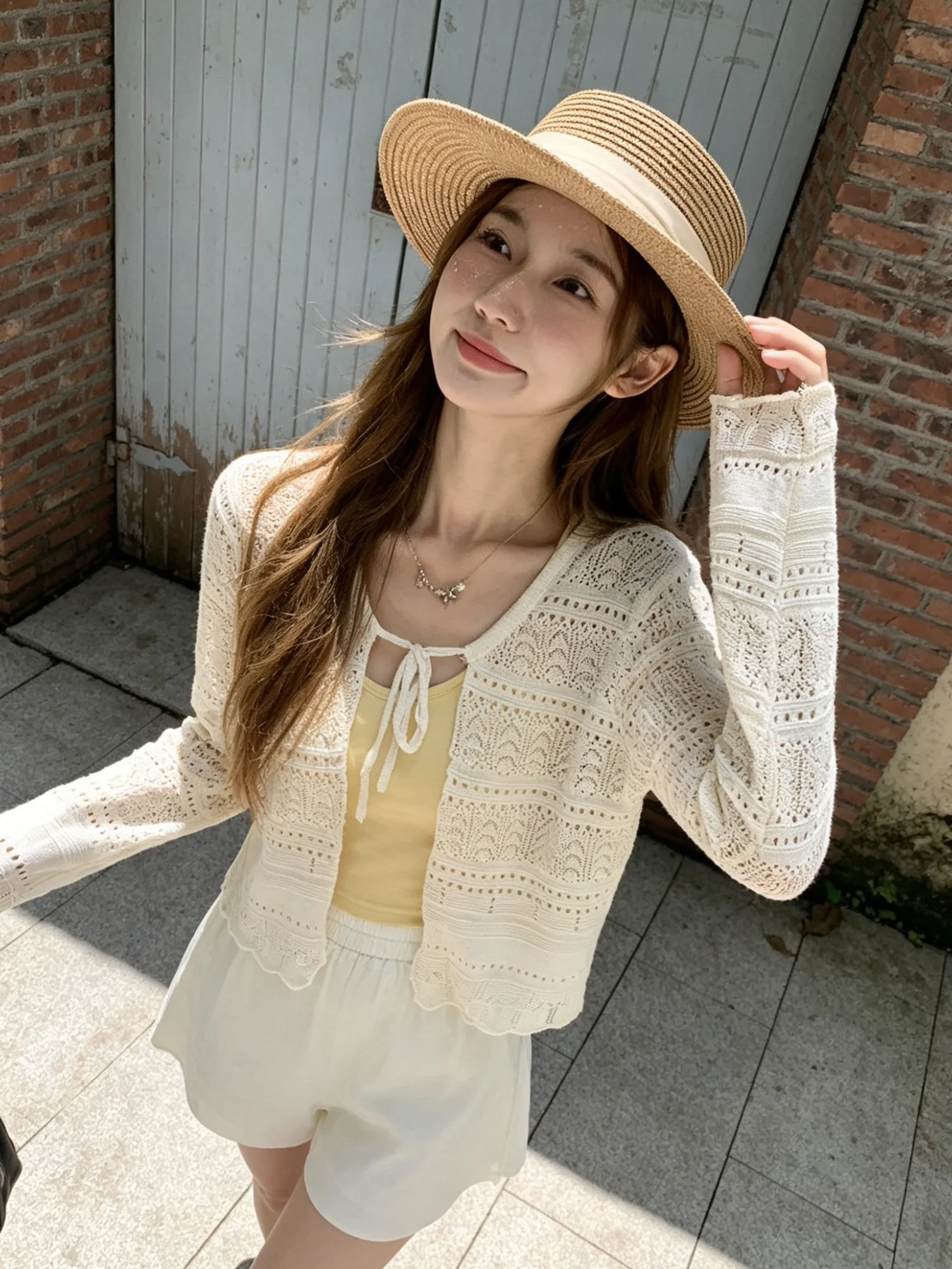 

Versatile Long Sleeve Knitted Open Cardigan Women's Summer New Style Sunshade Shawl Short Top Hollow out Floral Hook Design C...