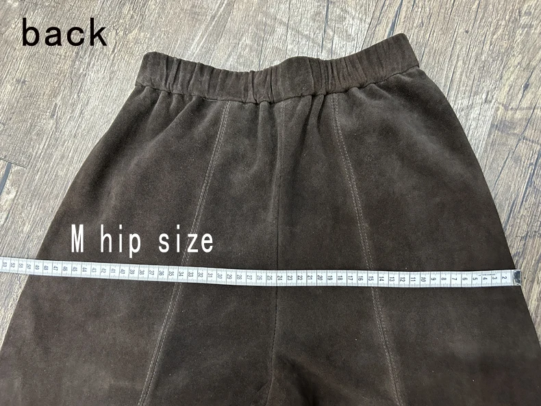 Retro 2025 Leather Ankle-Length Pants Women Elastic Waist Suede Sheepskin Wide Leg Length Straight Cylinder Trousers Black brown