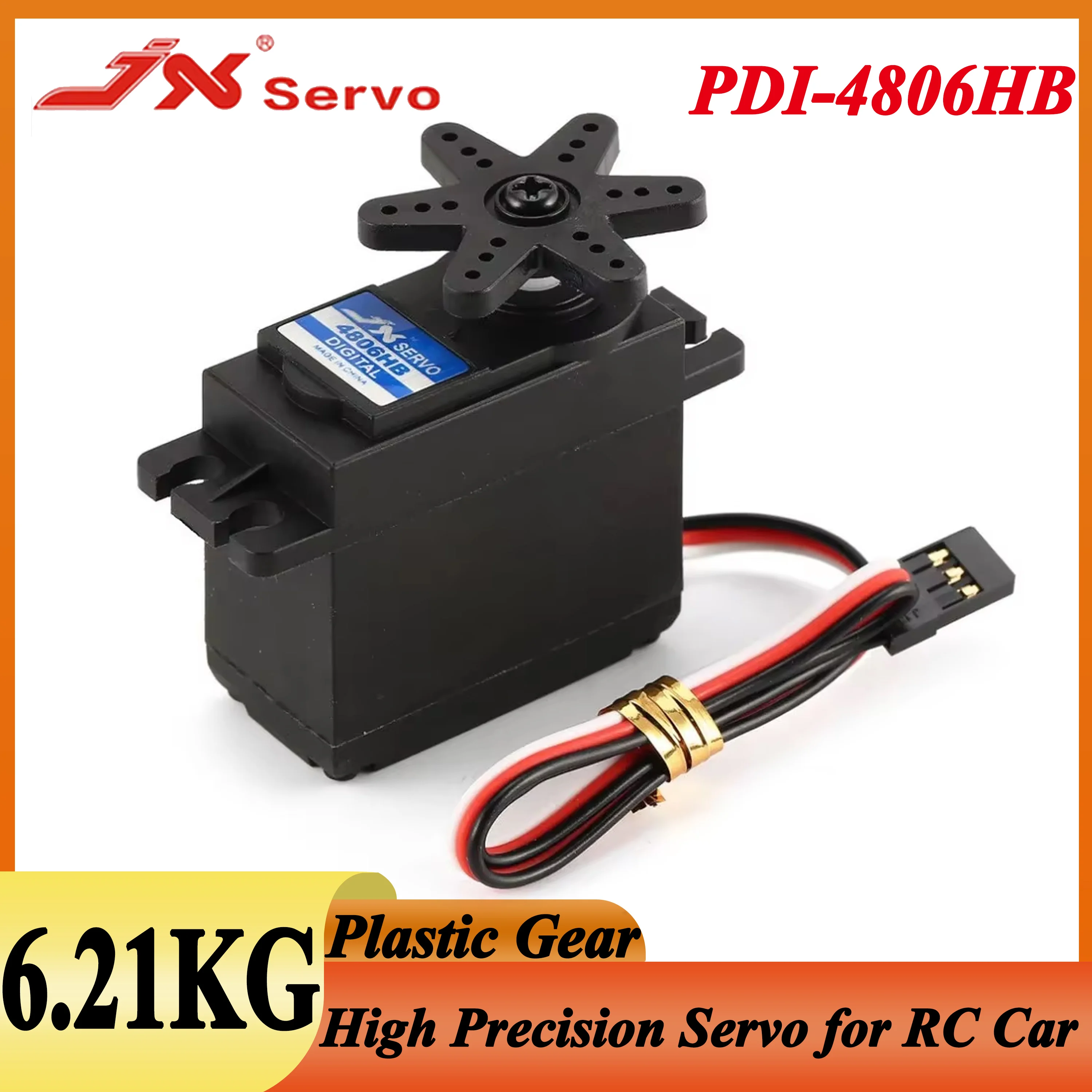 

JX PDI-4806HB 6.21kg High-precision Plastic Gear Digital Servo for 1/10 1/8 RC Car Crawler Boat Plane Fixed-wing Drone