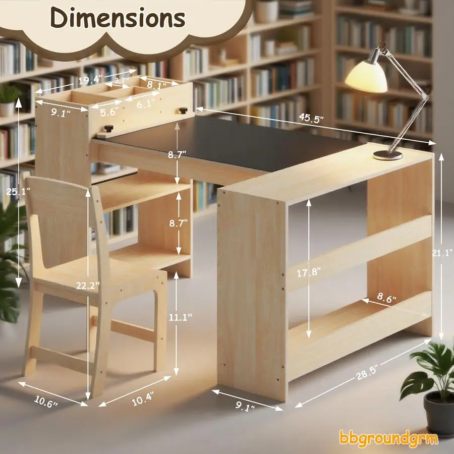 مجموعة طاولة فنية وكرسي واحد، طاولة حرفية للأطفال مع مساحة تخزين من الورق الملفوف، مجموعة خشبية قابلة لتعديل الارتفاع للأطفال الصغار، أزياء النشاط #3