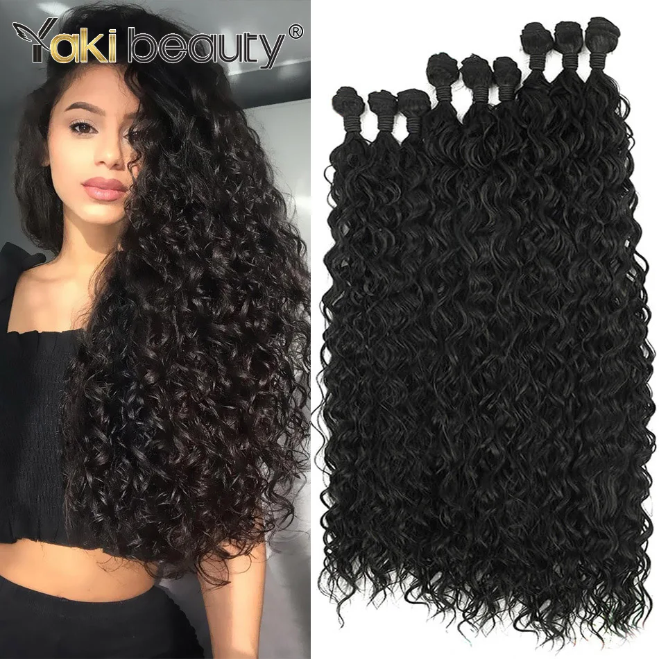 Synthetic Kinky Curly Hair Bundles 9PCS/Set Super Long Hair Extensions Organic Fiber 300G Water Wave Hair Weave Full to End